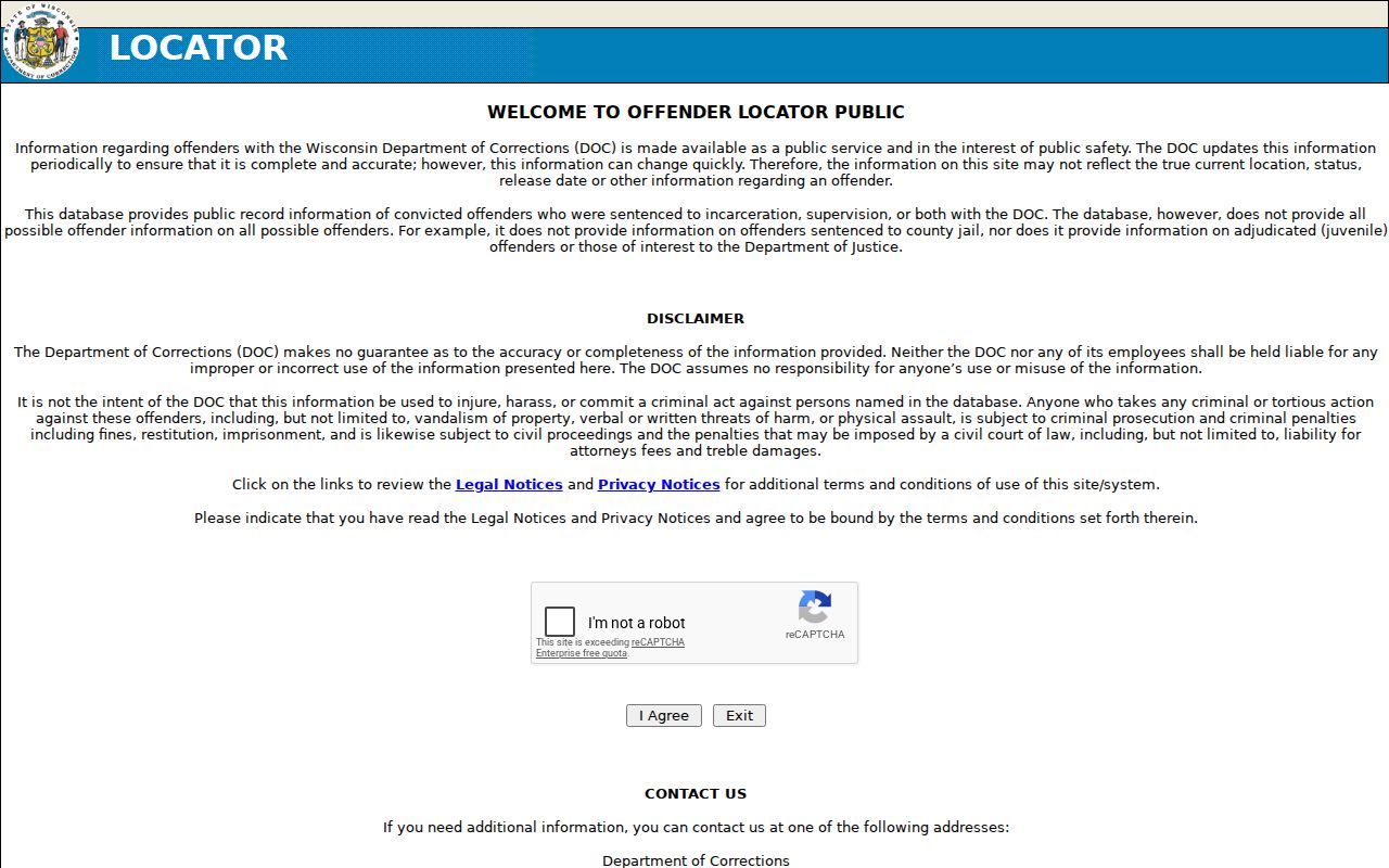 Wisconsin DOC locator after Douglas County arrest transfer
